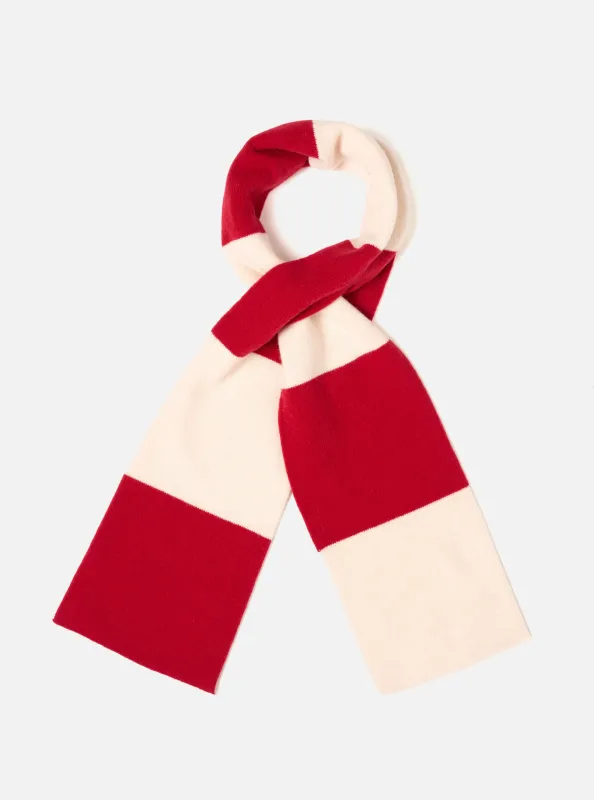 Ecru/Red Soft Wool Deluxe Football Scarf made by Universal Works