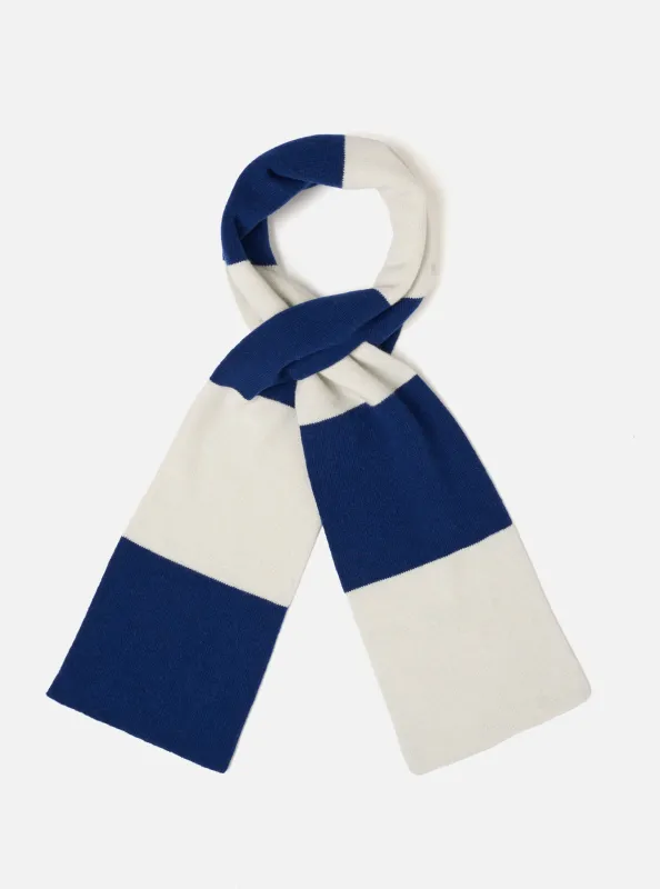 Ecru/Blue Soft Wool Deluxe Football Scarf made by Universal Works