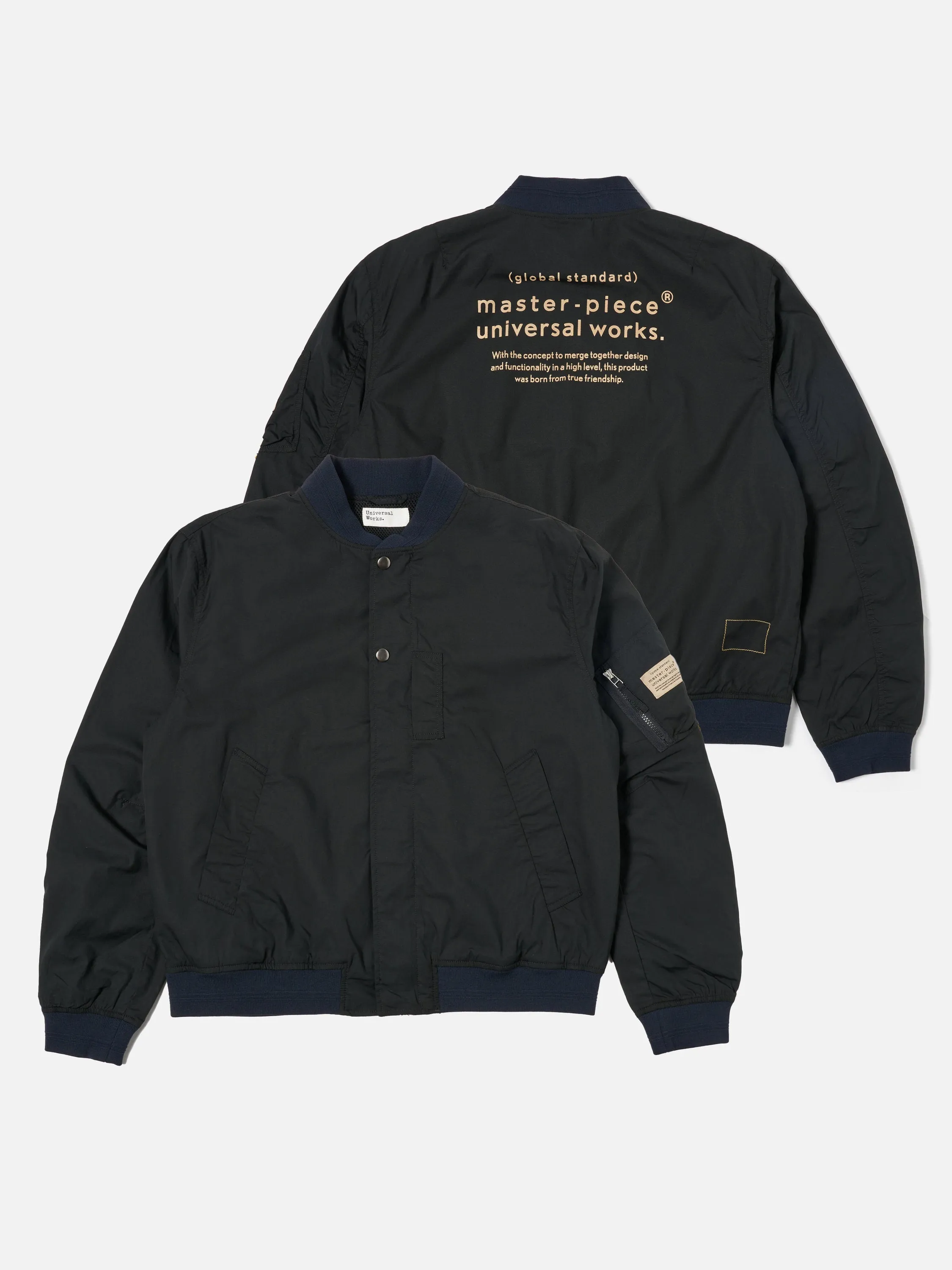 master-piece x Universal Works Black Broadcloth NS Bomber Jacket sold by Universal Works