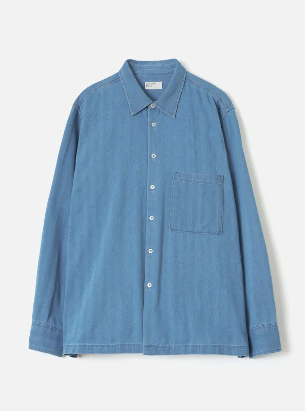 Washed Indigo Recycled Herringbone Lucky Shirt made by Universal Works
