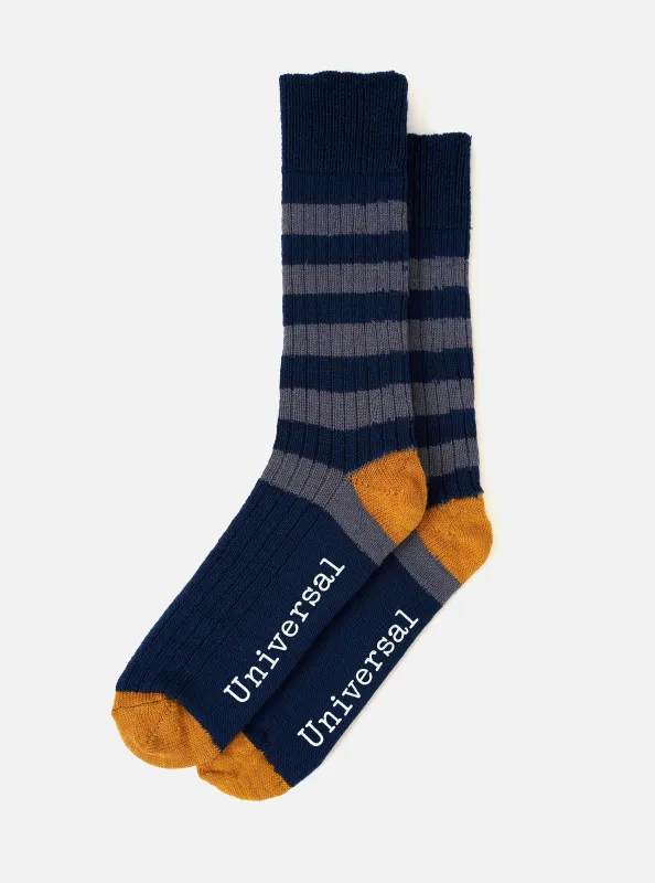 Navy/Grey Wool Games Sock made by Universal Works
