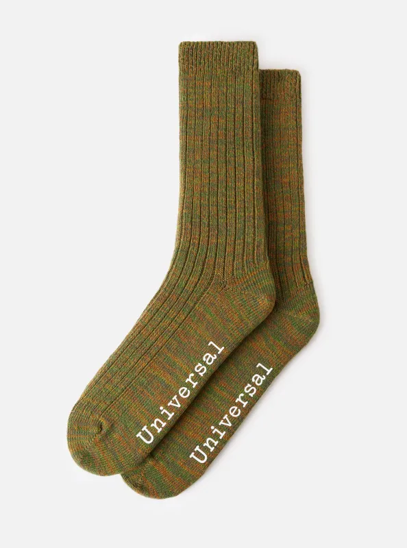 Olive Slub Knit Slub Sock made by Universal Works