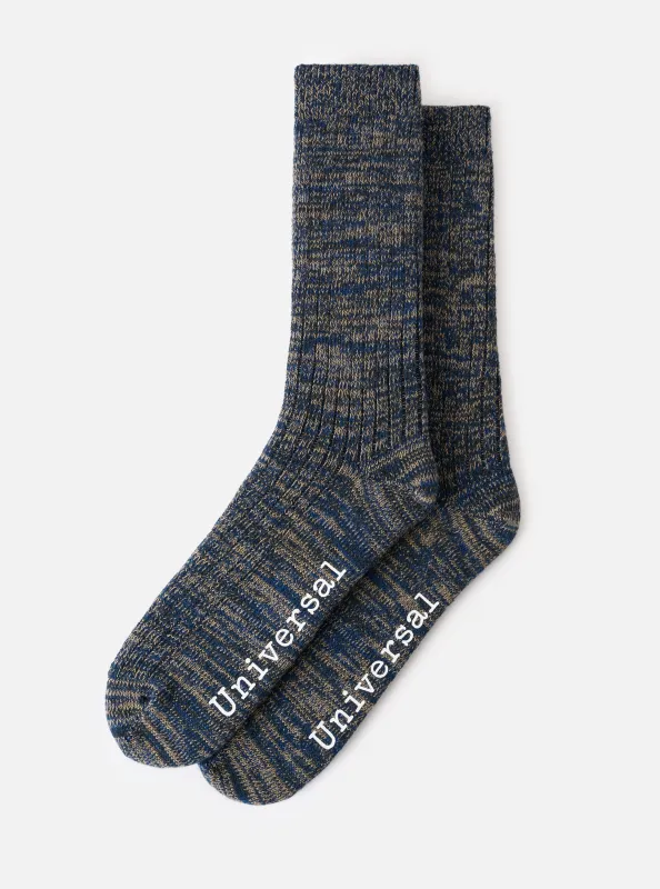 Dark Navy Slub Knit Slub Sock made by Universal Works