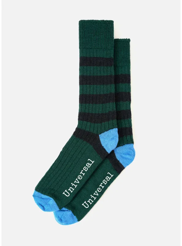 Green/Black Wool Games Sock made by Universal Works