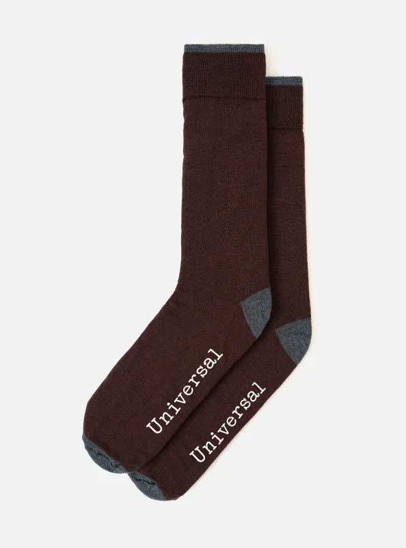 Brown Merino Merino Sock made by Universal Works