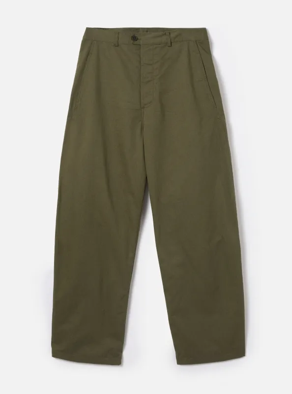 Olive Green Twill Curved Pant made by Universal Works