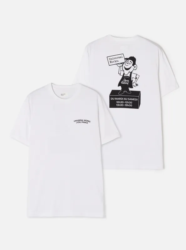 UW Lyon White Single Jersey Print Tee made by Universal Works