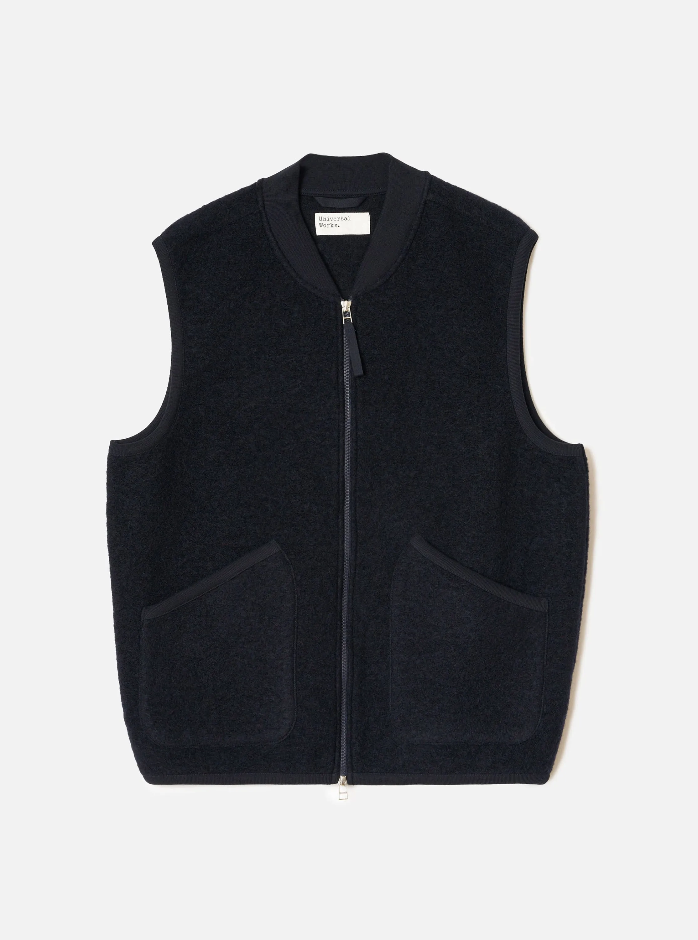 Navy Wool Fleece Zip Waistcoat sold by Universal Works