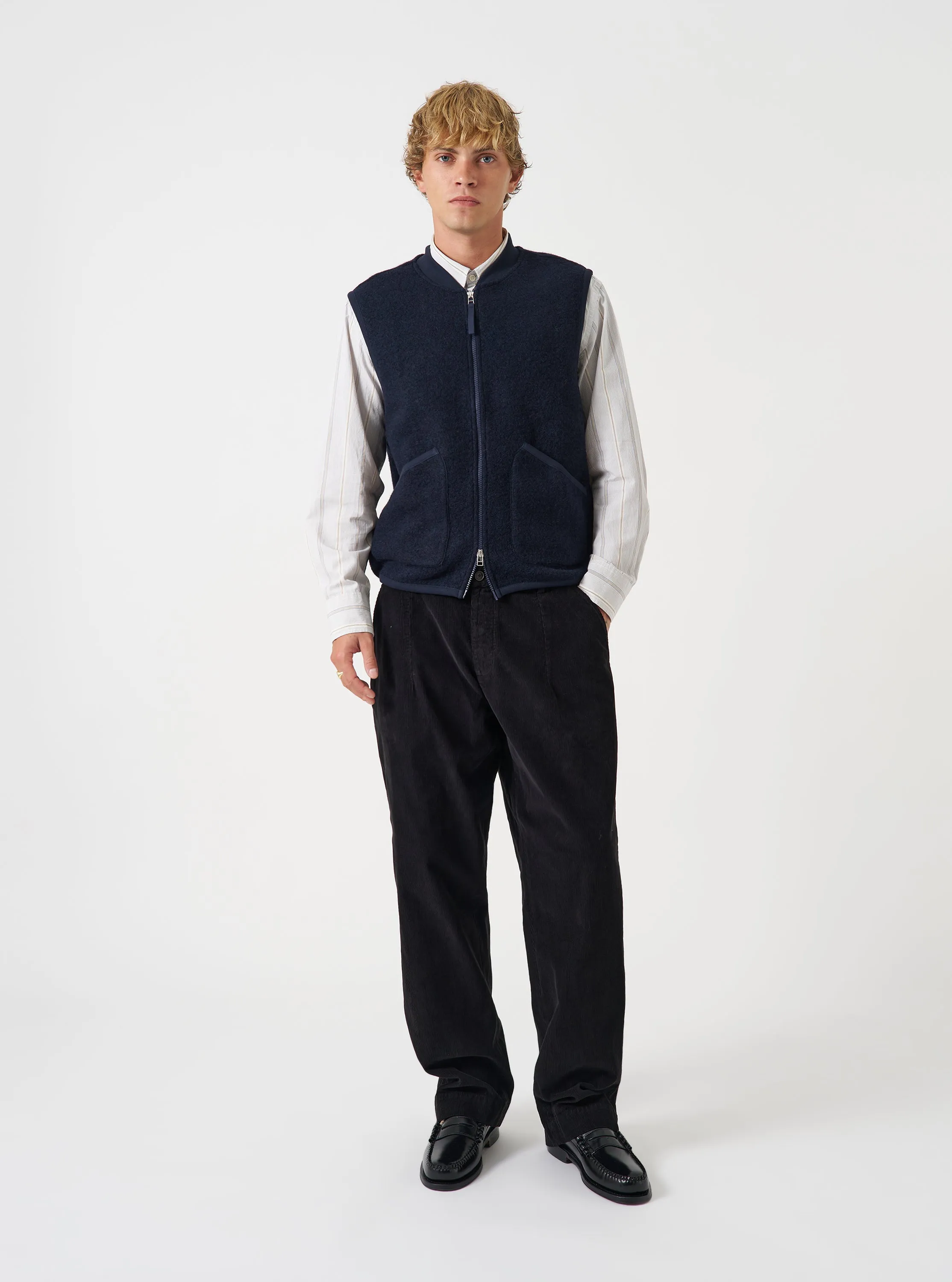 Navy Wool Fleece Zip Waistcoat sold by Universal Works product image thumbnail 2
