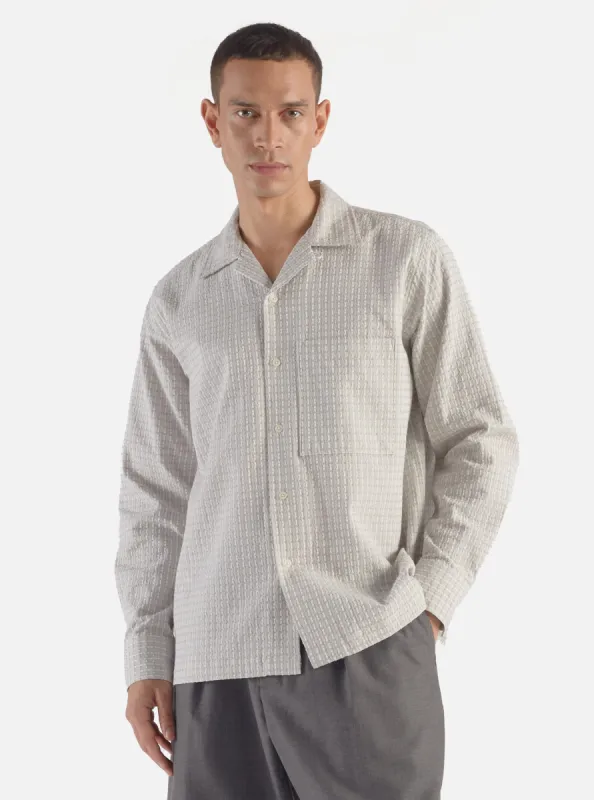 Universal Works L/S Camp Shirt II in Light Olive Delos Cotton sold by Universal Works