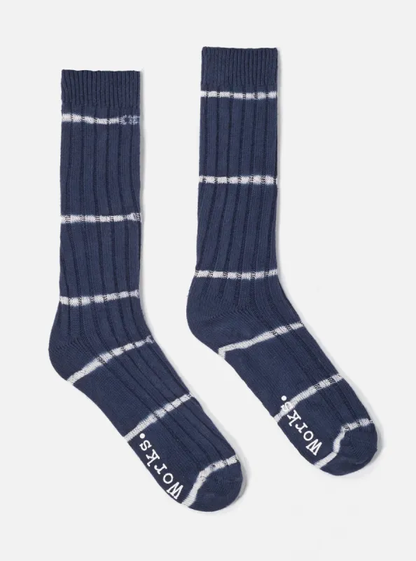 Navy Tie Dye Knit Slub Sock made by Universal Works
