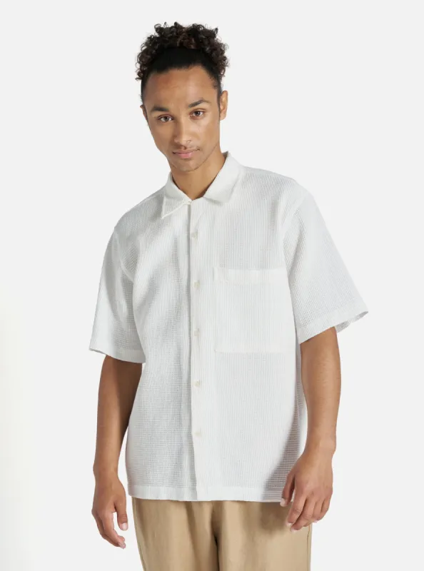 Universal Works Camp Shirt in Ecru Japanese Waffle sold by Universal Works