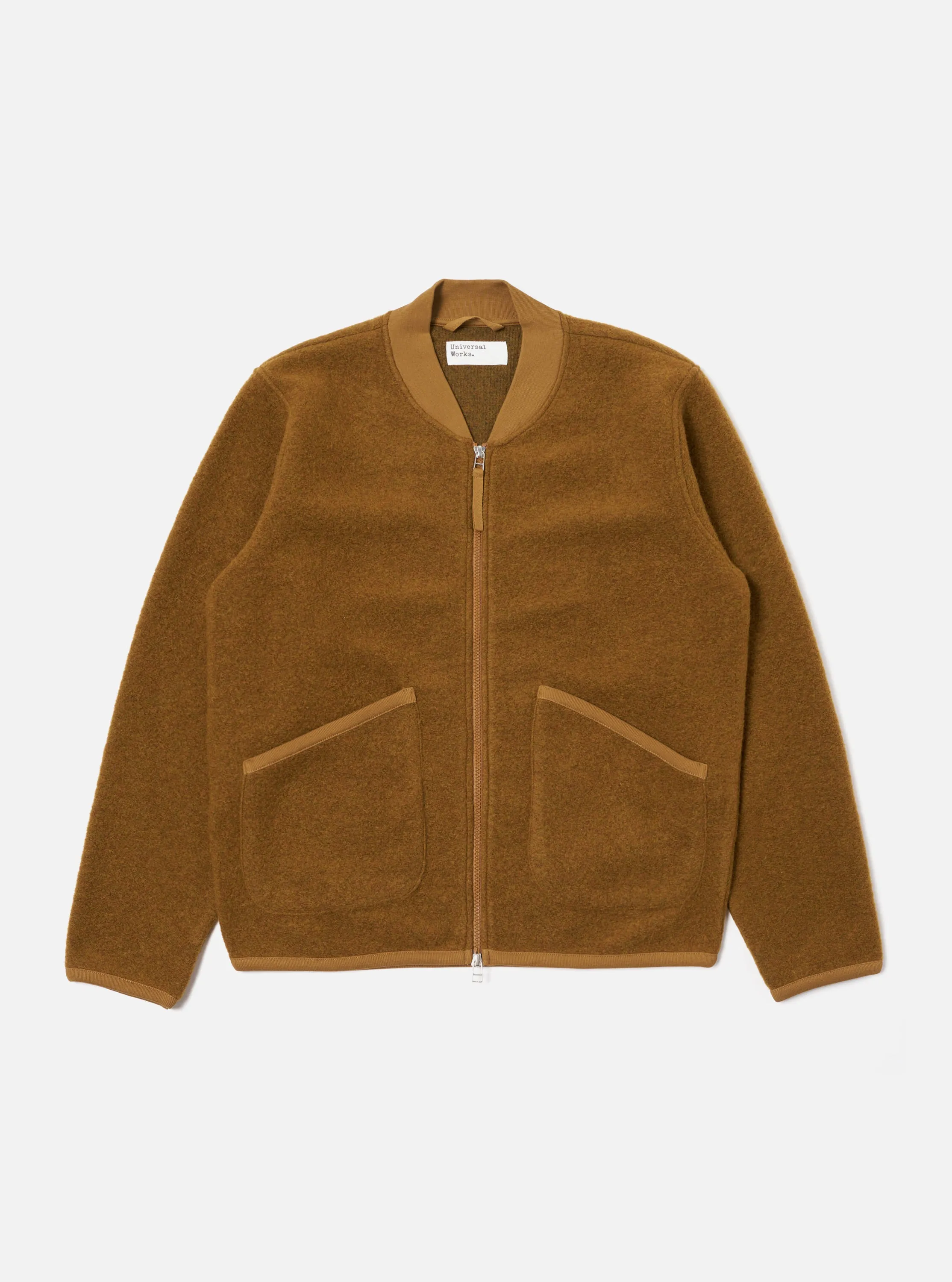 Universal Works Zip Bomber in Mustard Wool Fleece sold by Universal Works