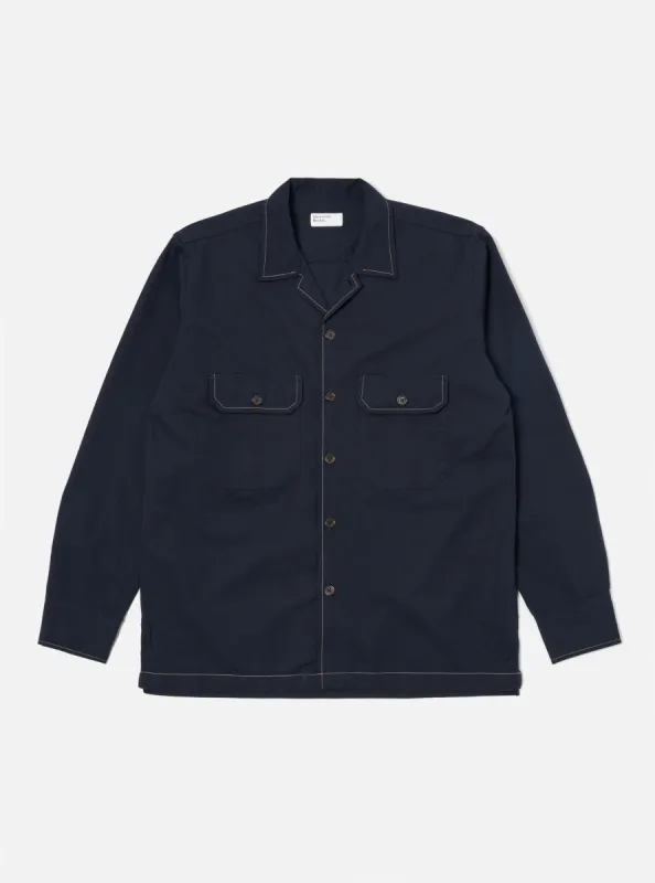 Universal Works L/S Utility Shirt in Navy Military Shirting sold by Universal Works
