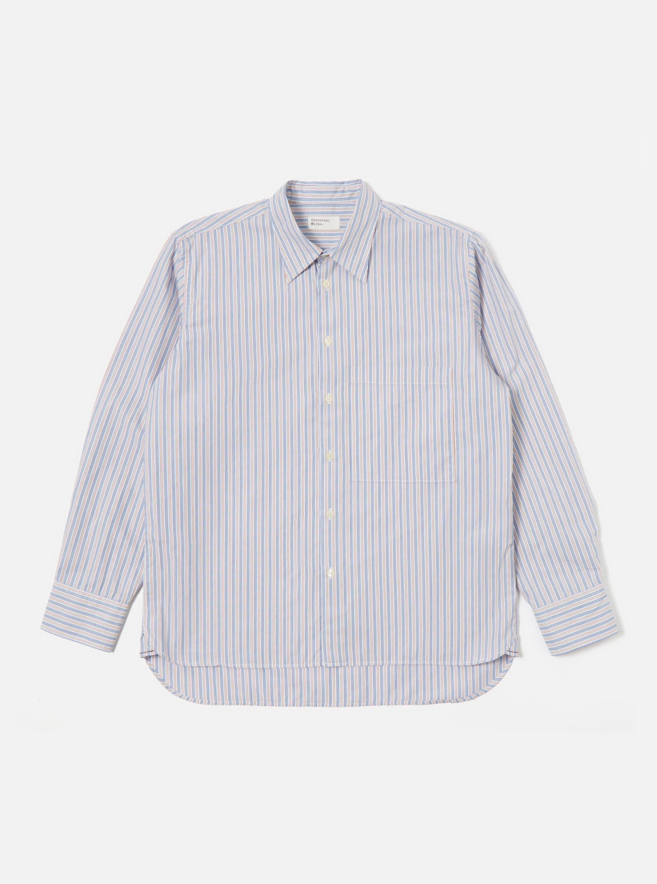 Universal Works Square Pocket Shirt in Blue/Orange Busy Stripe Cotton sold by Universal Works product image thumbnail 2