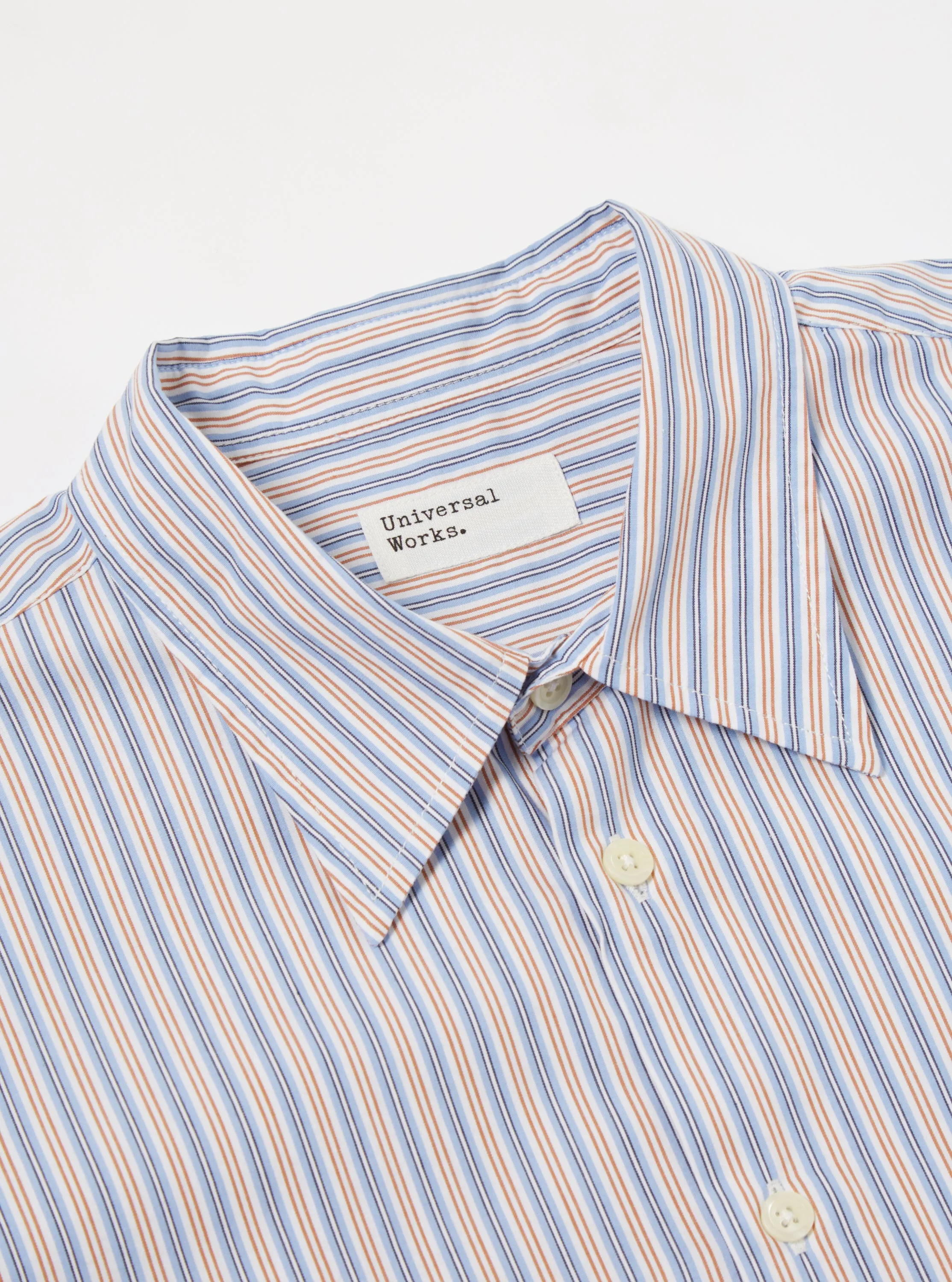 Universal Works Square Pocket Shirt in Blue/Orange Busy Stripe Cotton sold by Universal Works product image thumbnail 4