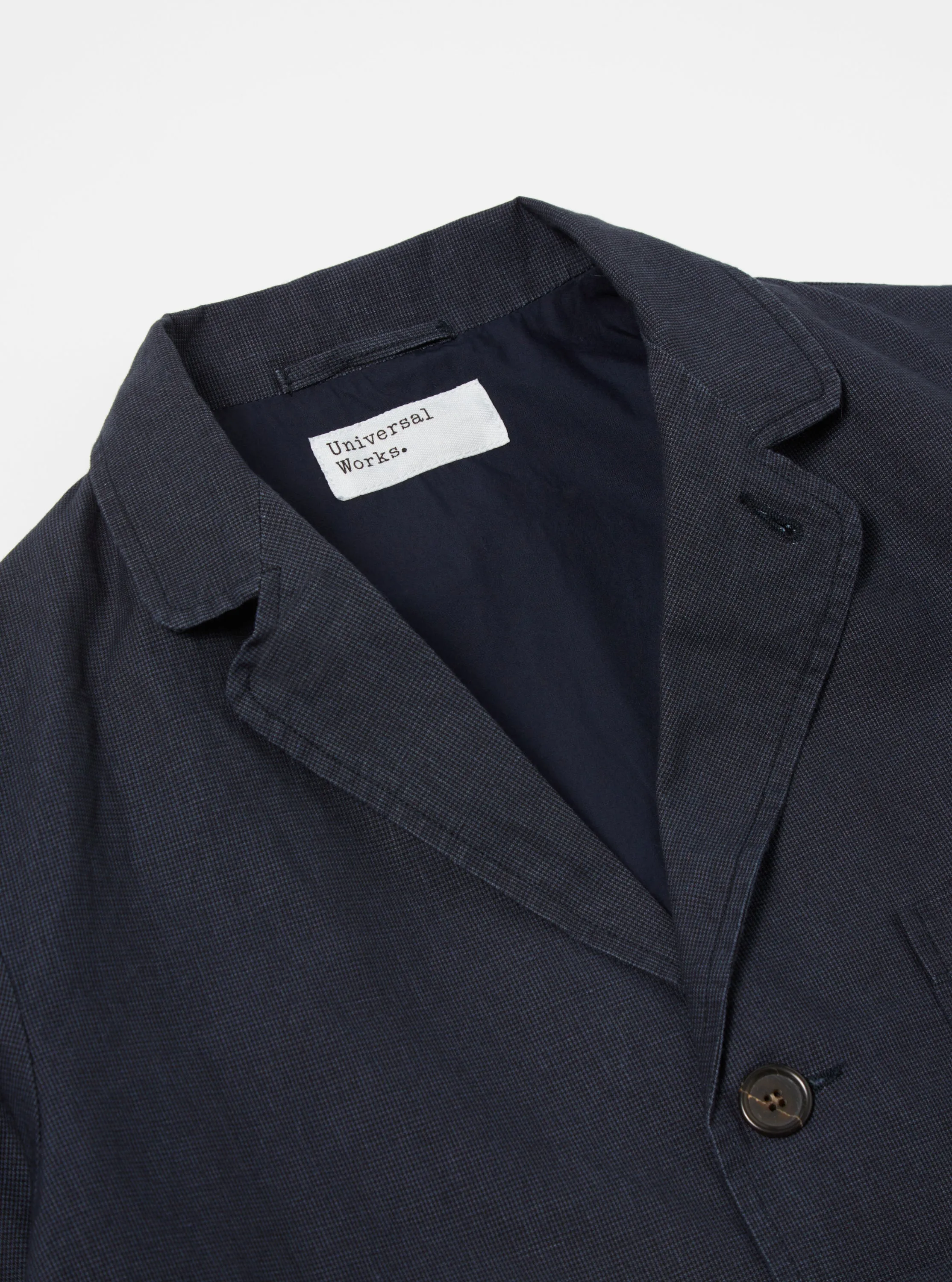 Universal Works Three Button Jacket in Navy Linen Mix Puppytooth sold by Universal Works product image thumbnail 4
