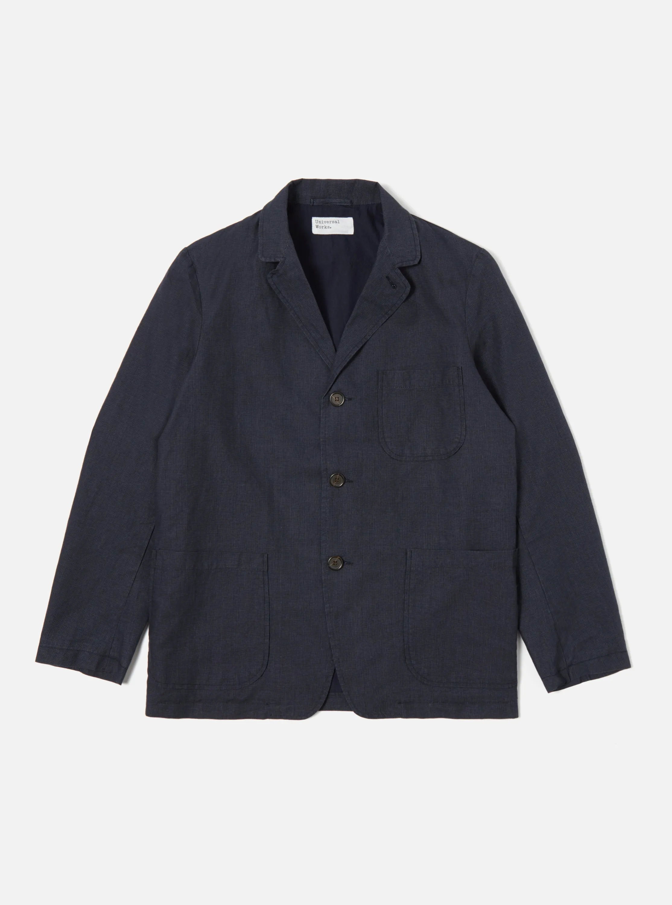 Universal Works Three Button Jacket in Navy Linen Mix Puppytooth sold by Universal Works product image thumbnail 2