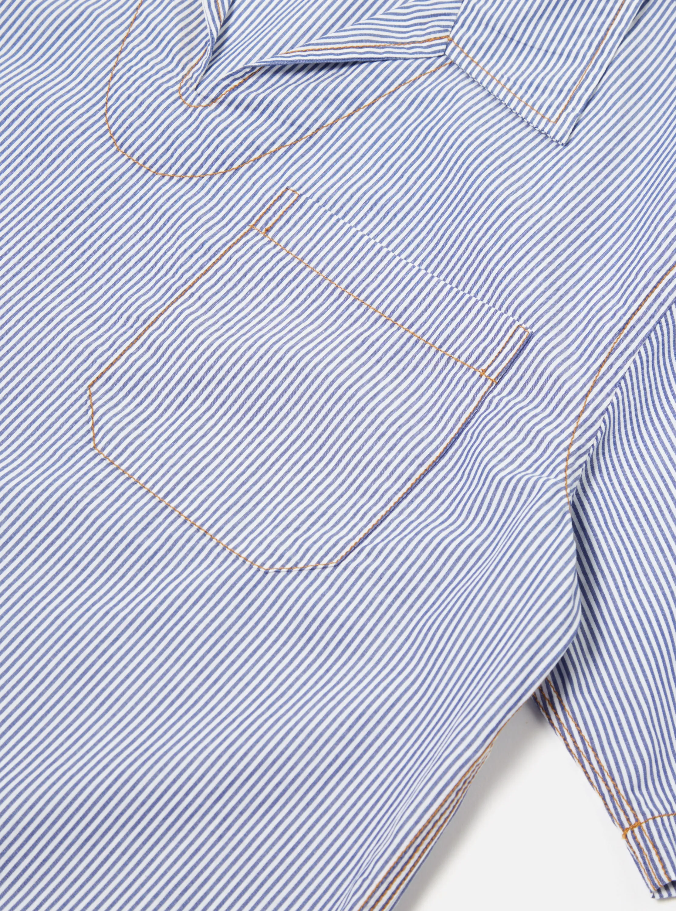 Universal Works Overhead Shirt in Navy/White Poplin Stripe sold by Universal Works product image thumbnail 5