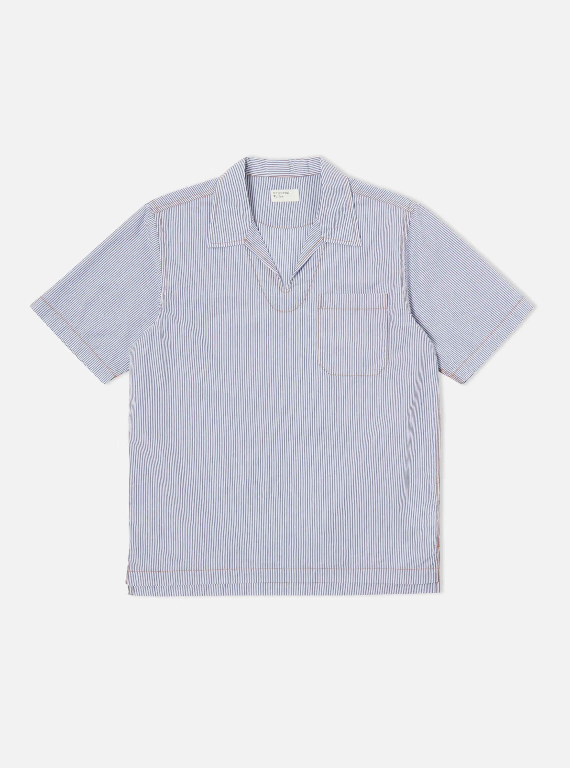 Universal Works Overhead Shirt in Navy/White Poplin Stripe sold by Universal Works product image thumbnail 2
