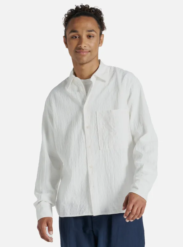 Universal Works Square Pocket Shirt in White Bobble Cotton sold by Universal Works
