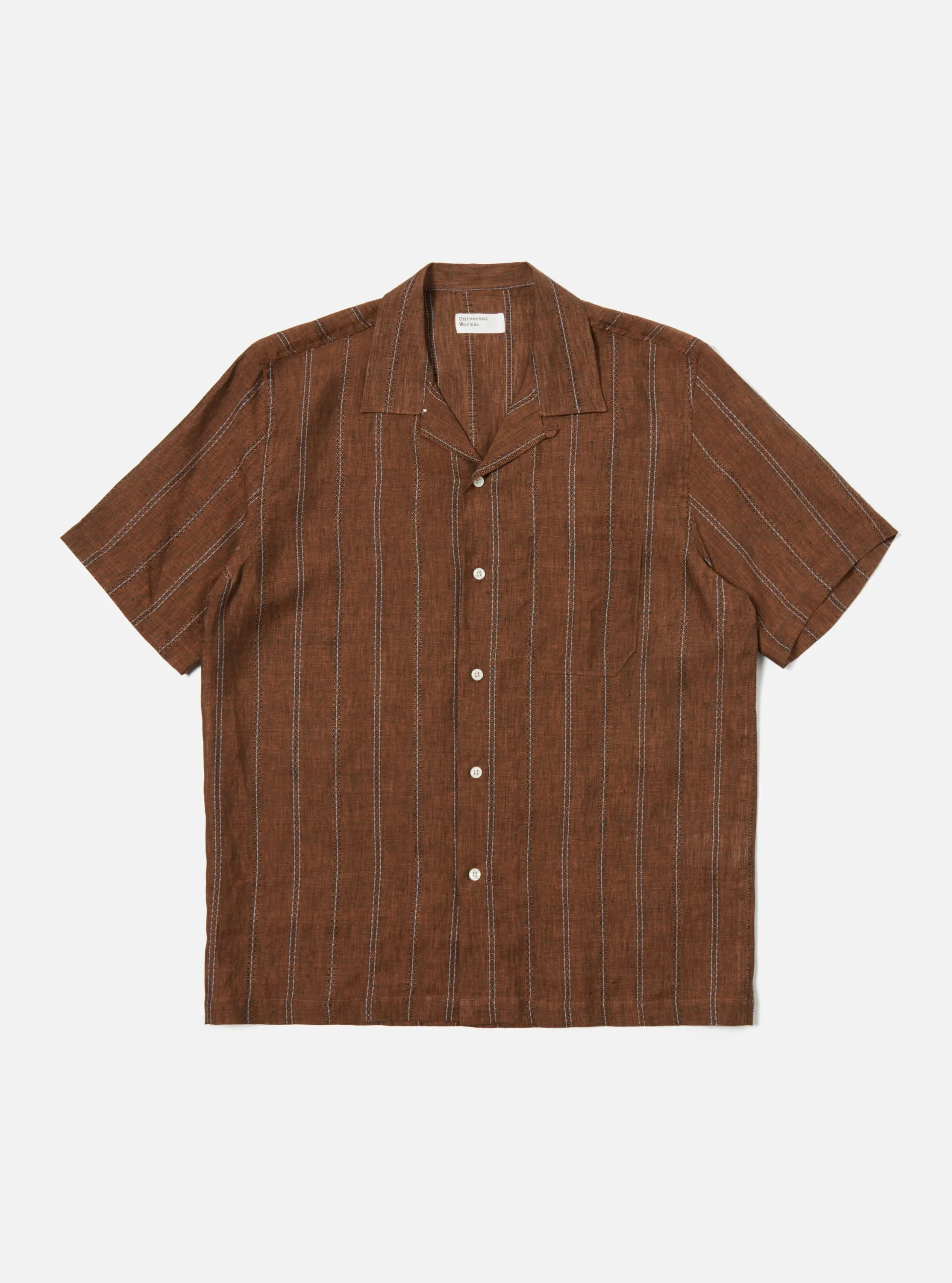 Universal Works Road Shirt in Brown Stripe Linen sold by Universal Works product image thumbnail 2