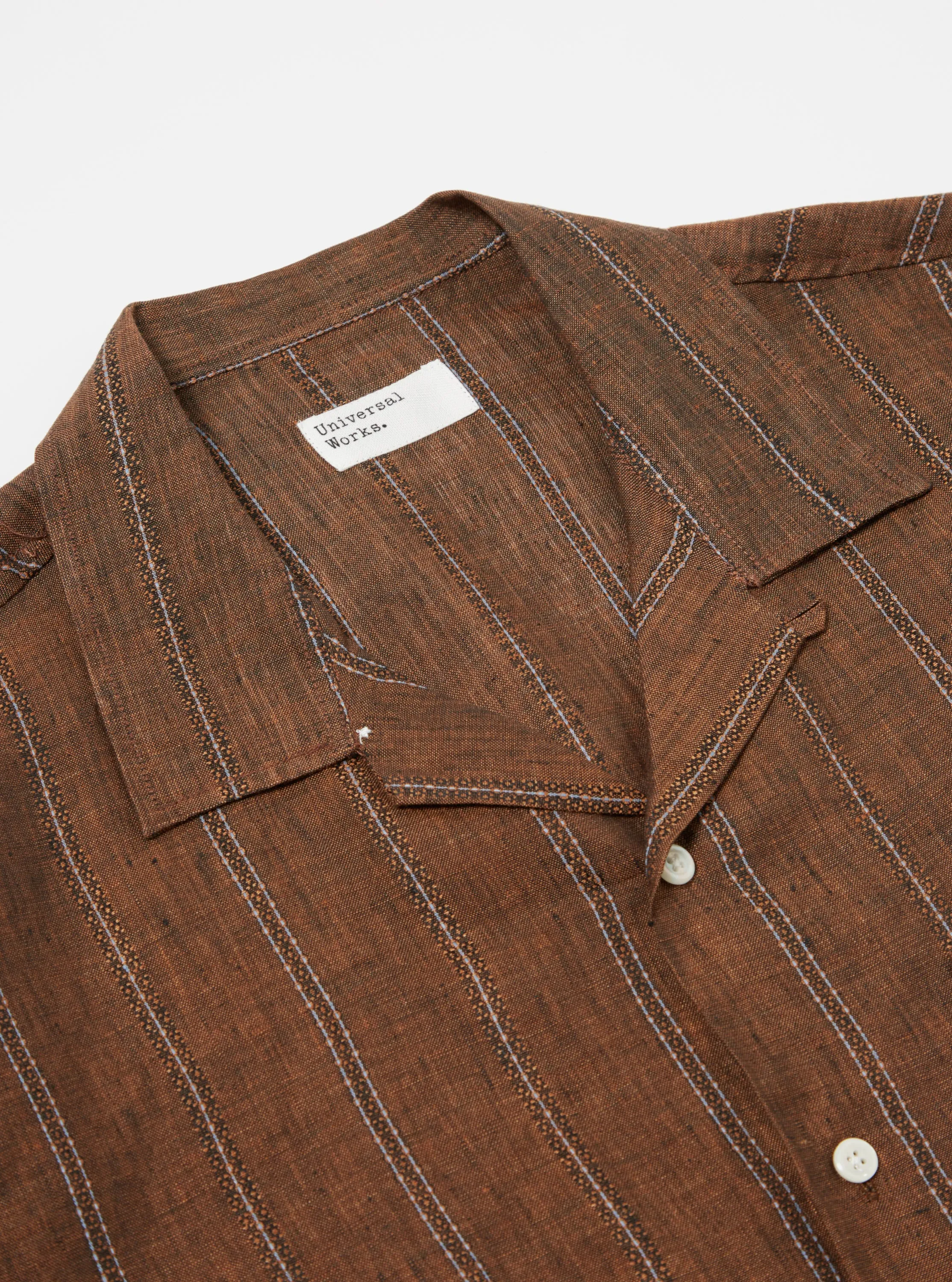 Universal Works Road Shirt in Brown Stripe Linen sold by Universal Works product image thumbnail 4