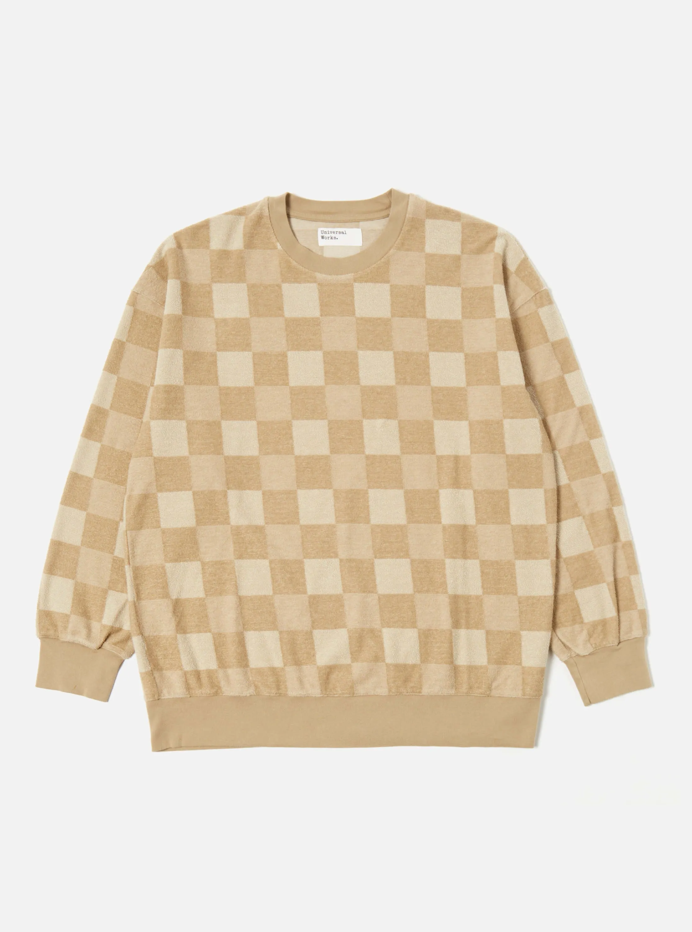 Universal Works Loose Sweatshirt in Sand Checkboard Towelling sold by Universal Works product image thumbnail 2
