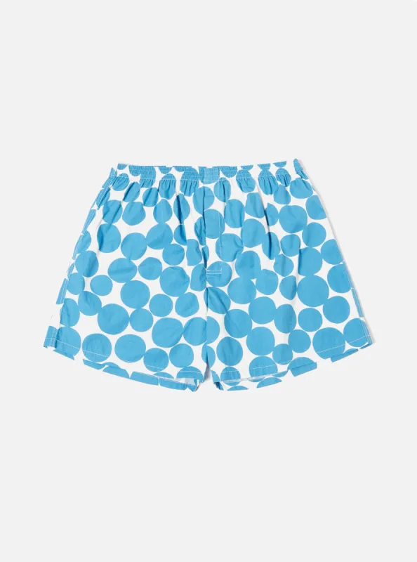 Universal Works Boxer Short in Blue Dot Print Poplin sold by Universal Works