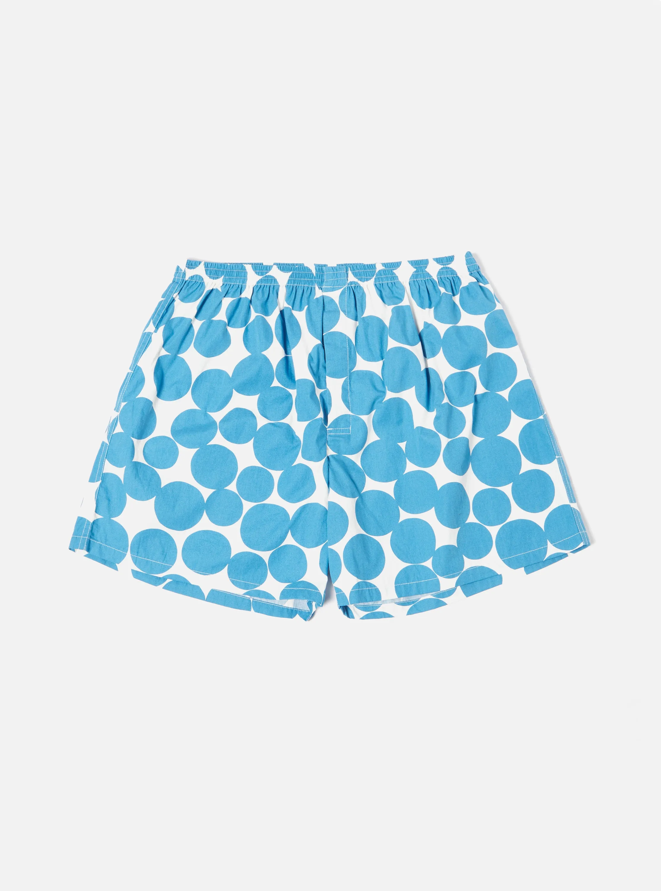 Universal Works Boxer Short in Blue Dot Print Poplin sold by Universal Works