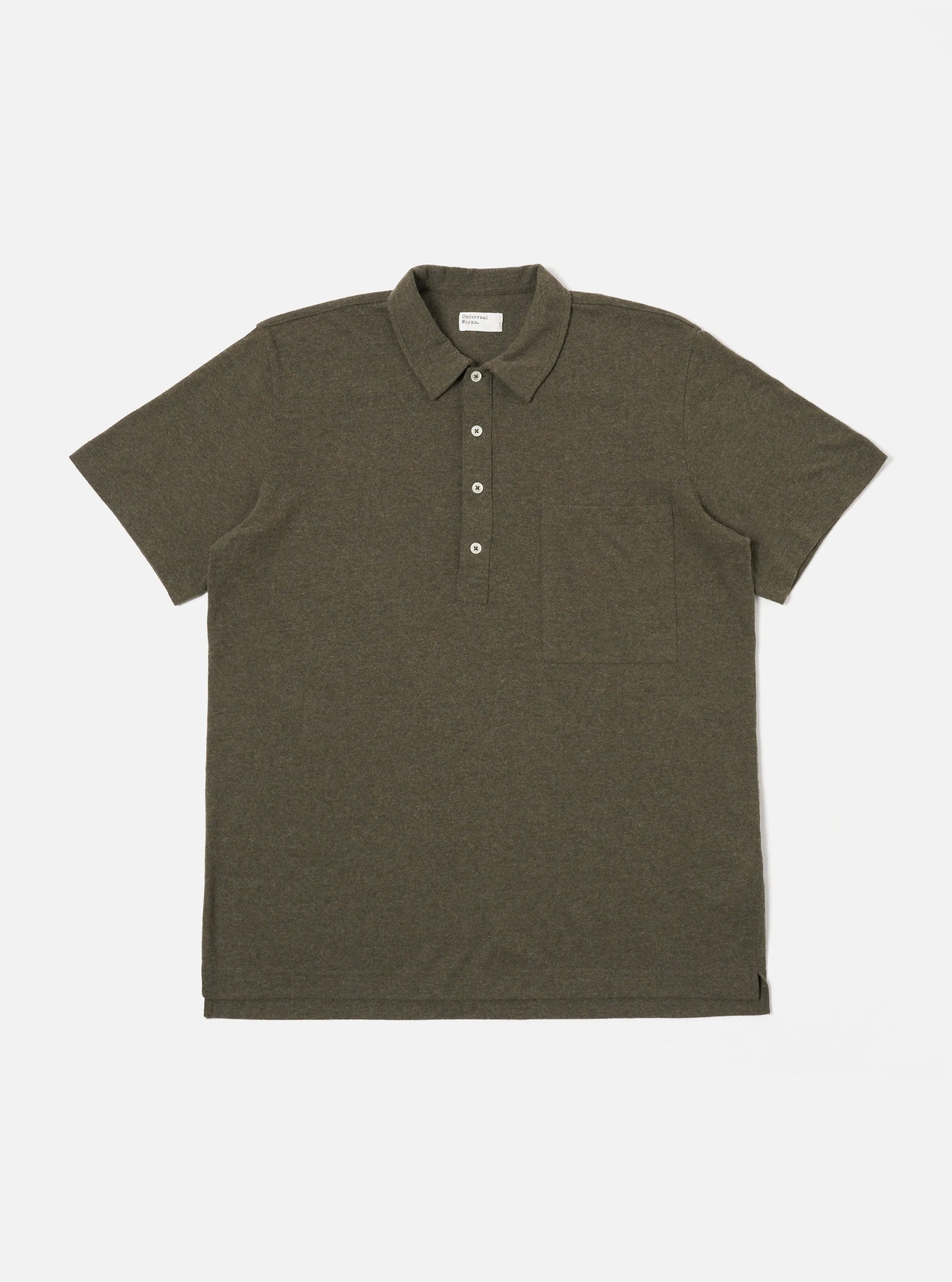 Universal Works Pullover S/S Shirt in Olive Recycled Wool Mix sold by Universal Works