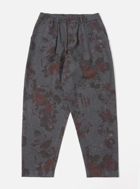 Universal Works Pleated Track Pant in Mid Grey Printed Flannel sold by Universal Works