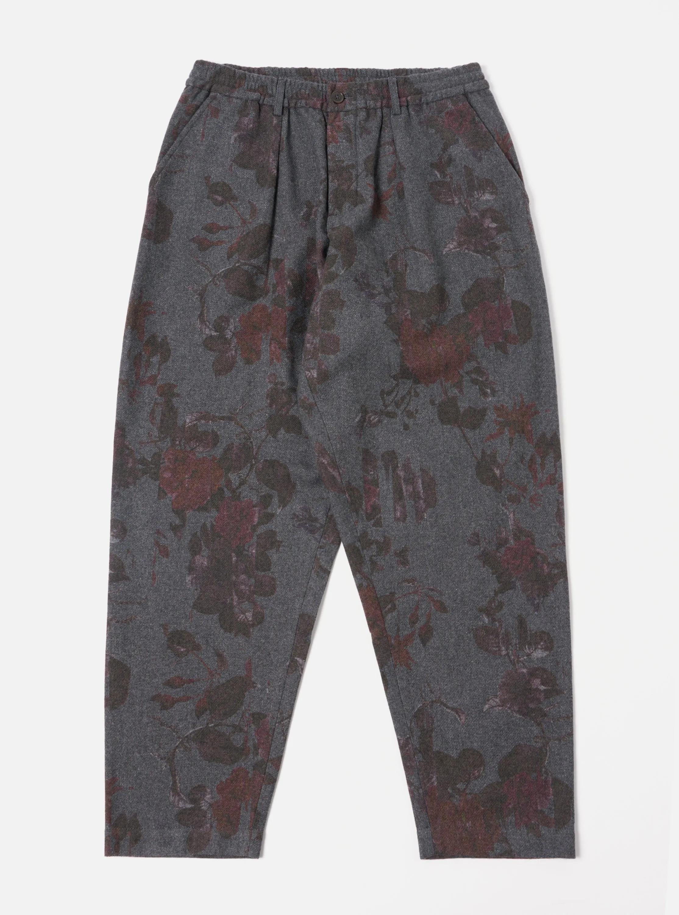 Universal Works Pleated Track Pant in Mid Grey Printed Flannel sold by Universal Works