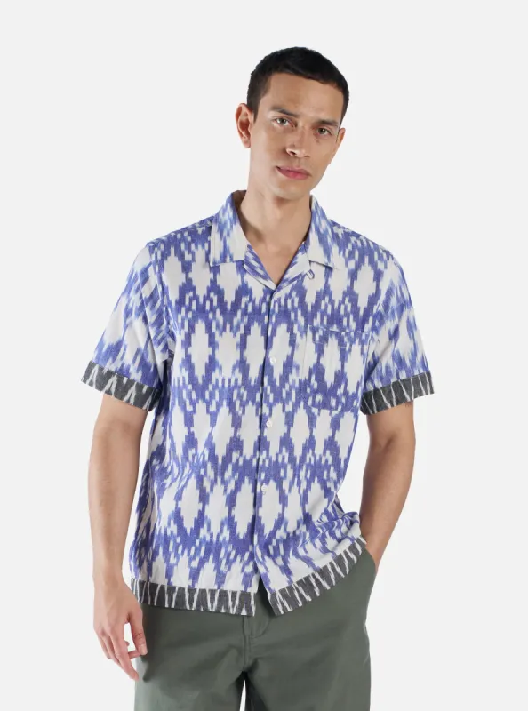 Universal Works Border Road Shirt in Lilac/Grey Ikat Mix sold by Universal Works