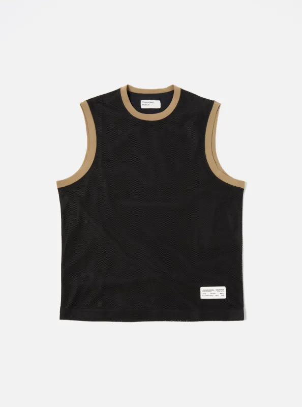 Universal Works Basketball Vest in Black/Navy Mesh/Single Jersey sold by Universal Works