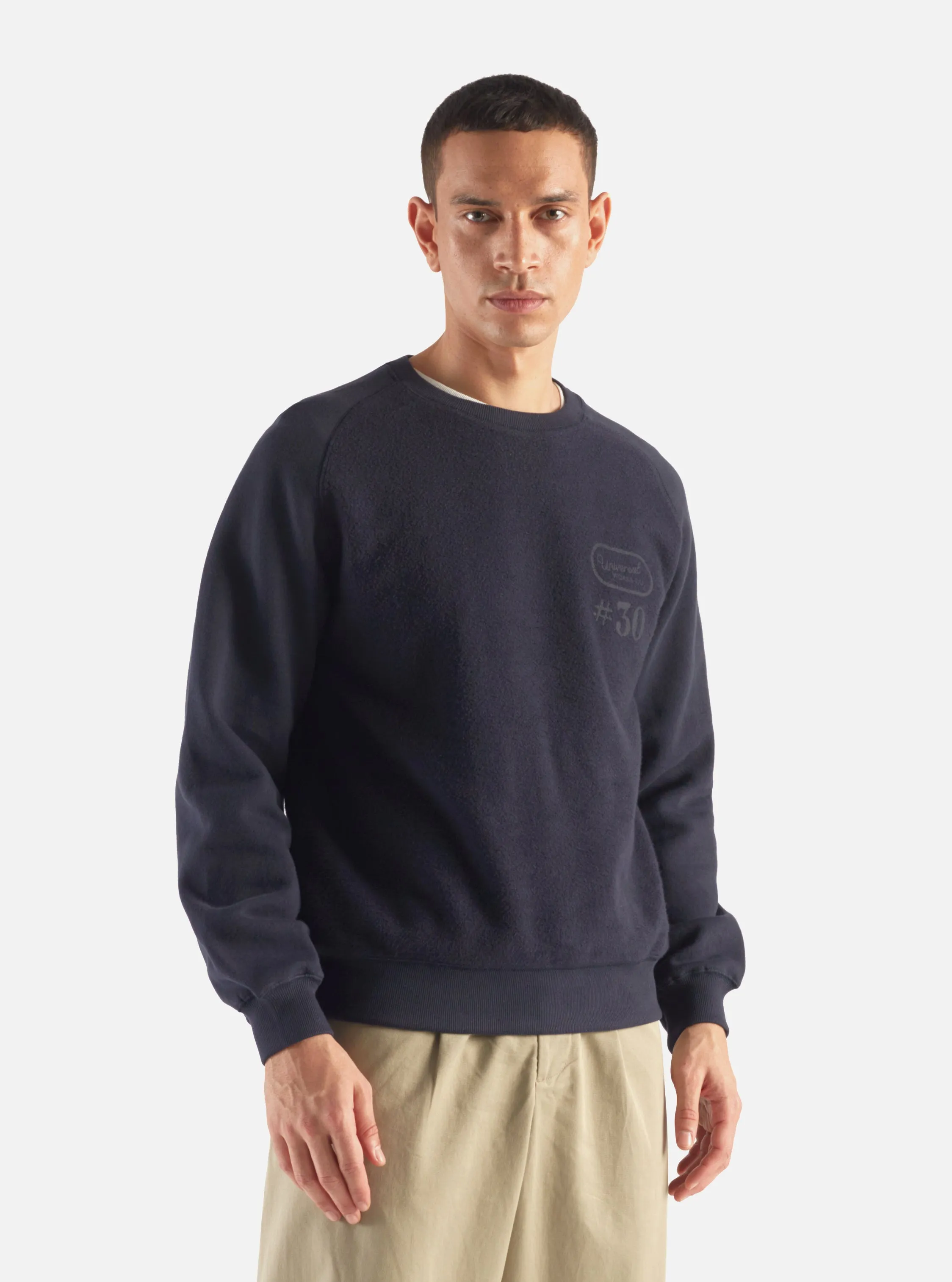 Universal Works Sweatshirt in Navy Brush Back Sweat #30 sold by Universal Works
