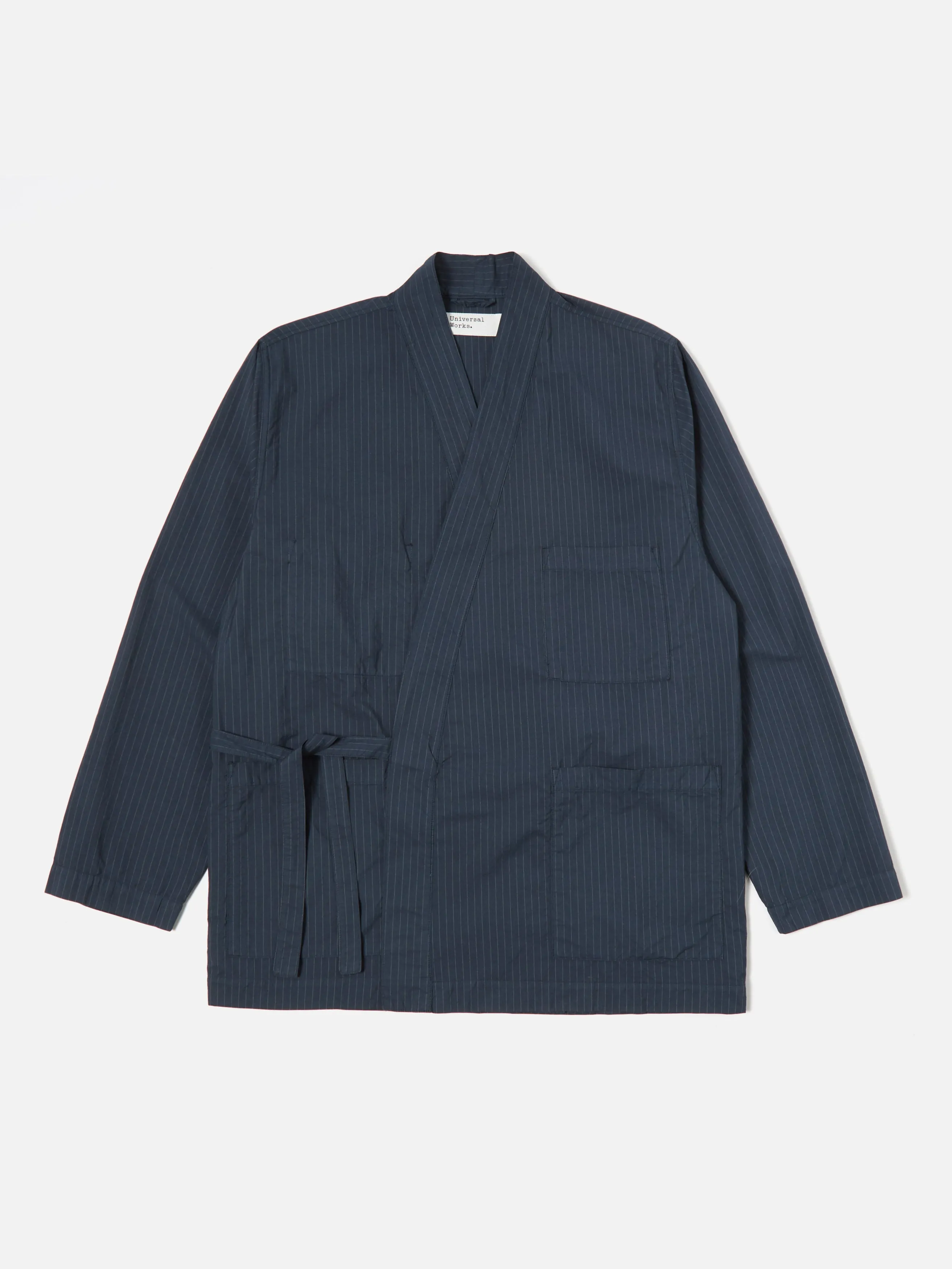 Universal Works. コート Universal Works Kyoto Work Jacket in Navy Nearly Pinstripe
