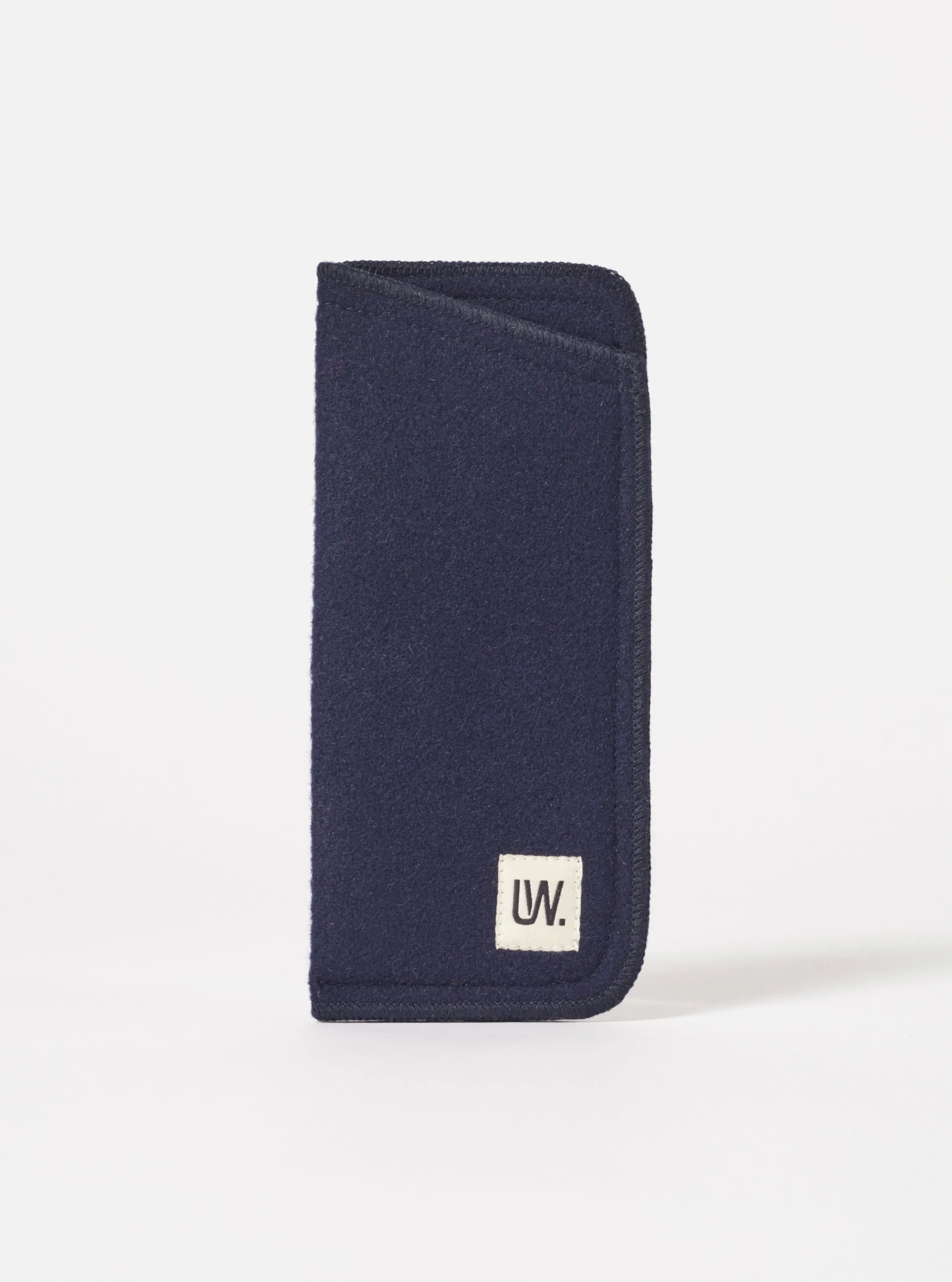 Universal Works Glasses Case in Navy Melton Small sold by Universal Works