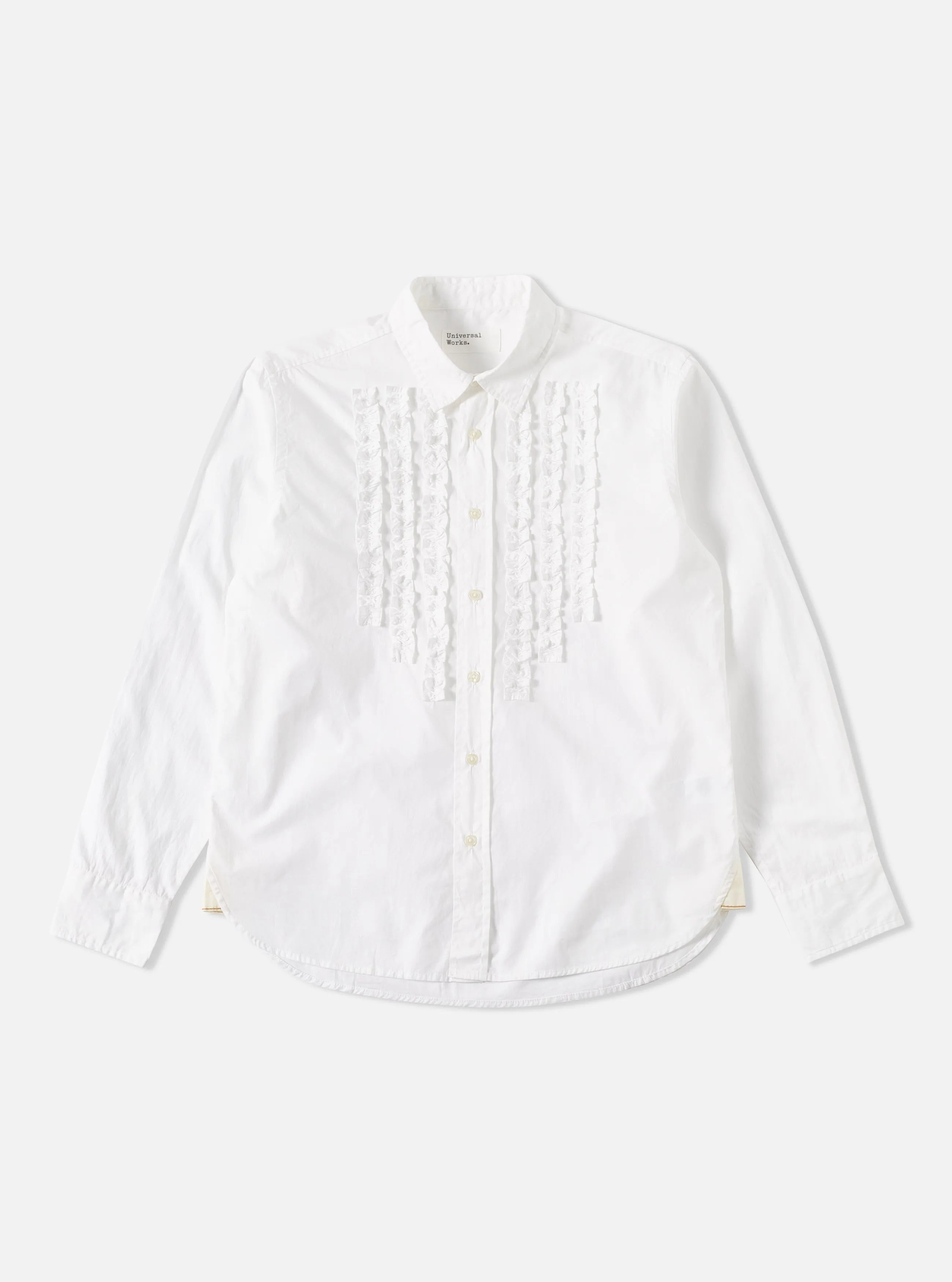 Universal Works Frill Shirt in White Poplin sold by Universal Works
