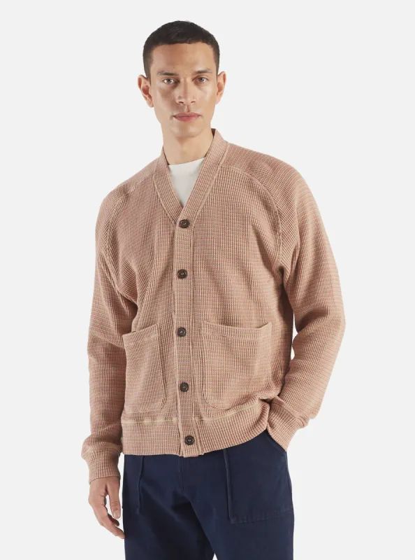 Universal Works Dickie Cardigan in Summer Oak Fluro Cotton made by Universal Works