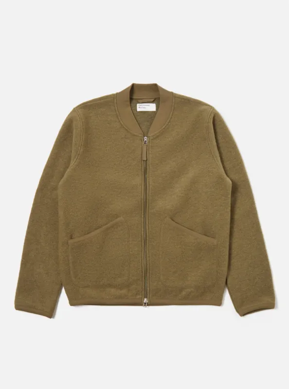 Universal Works Zip Bomber in Lovat Wool Fleece sold by Universal Works