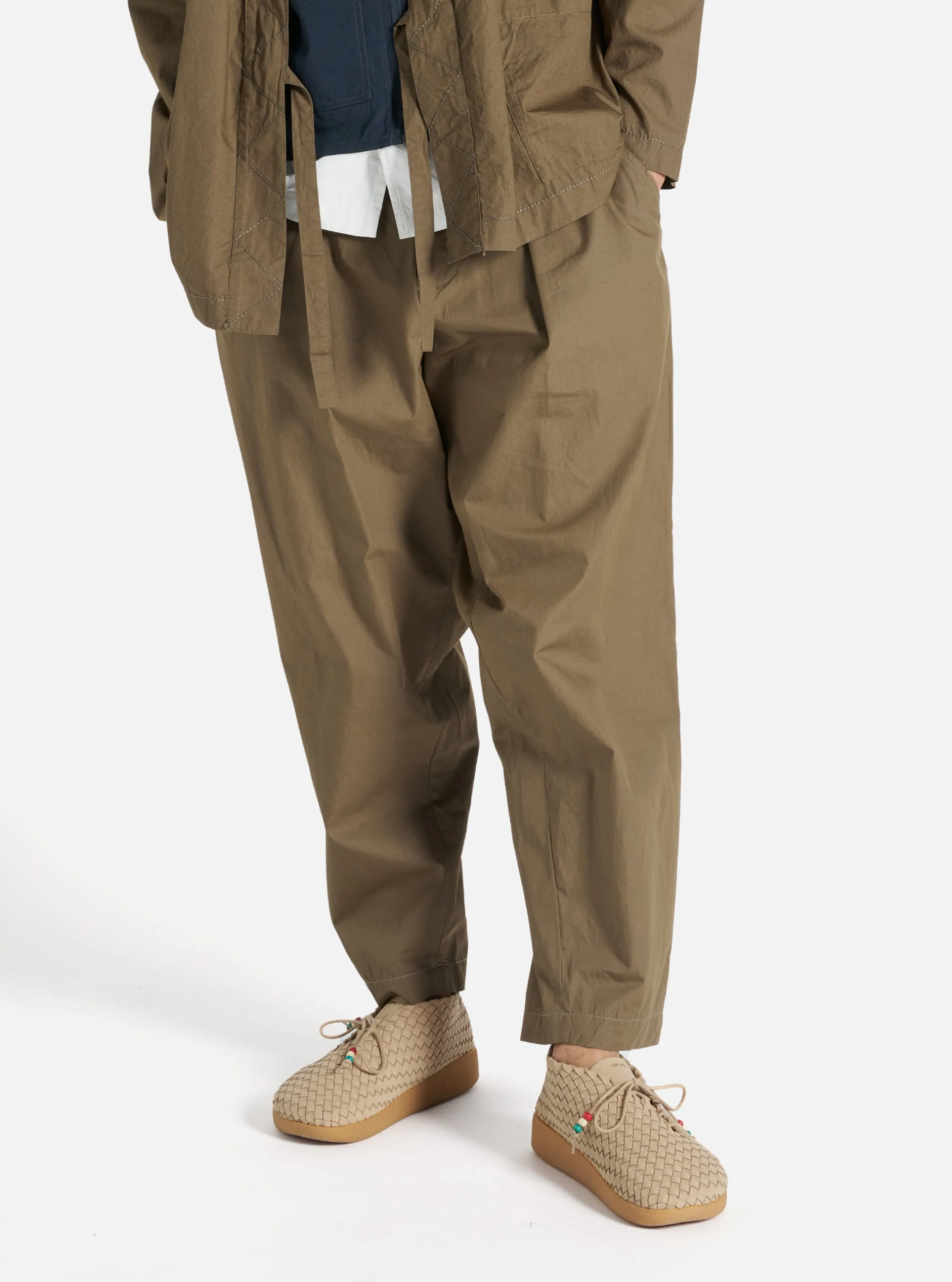 Universal Works Pleated Track Pant in Khaki Broad Cloth sold by Universal Works
