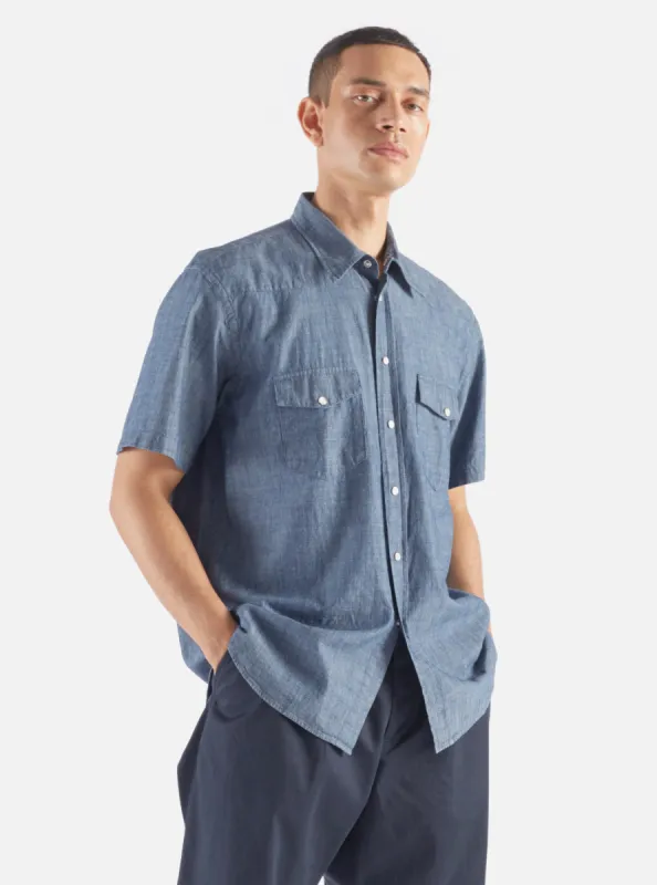 Universal Works Western Garage Shirt in Indigo Chambray sold by Universal Works