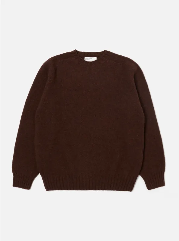 Universal Works Seamless Crew in Coffee Supersoft Knit sold by Universal Works