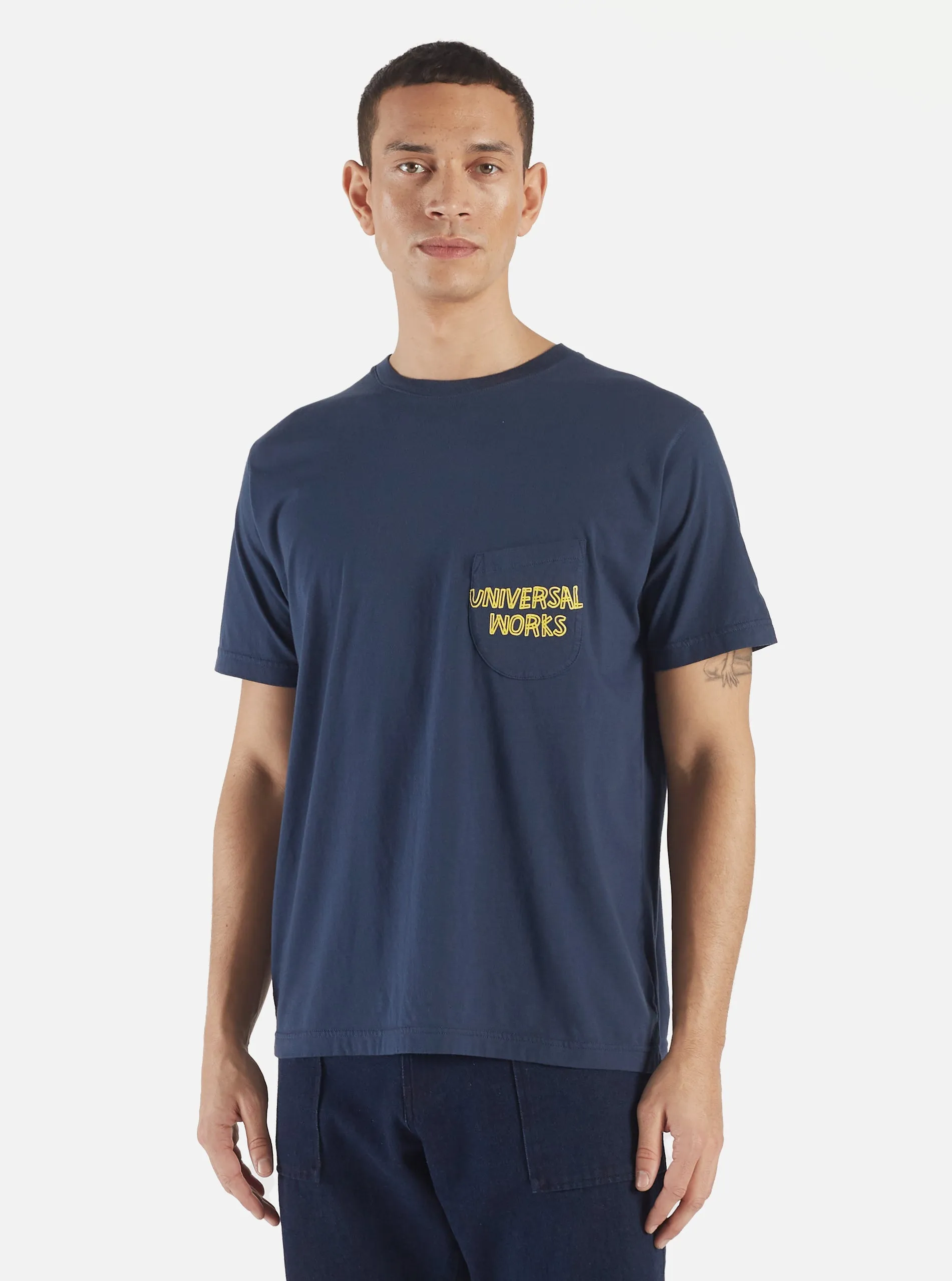 Universal Works Print Pocket Tee in Navy Organic Jersey sold by Universal Works