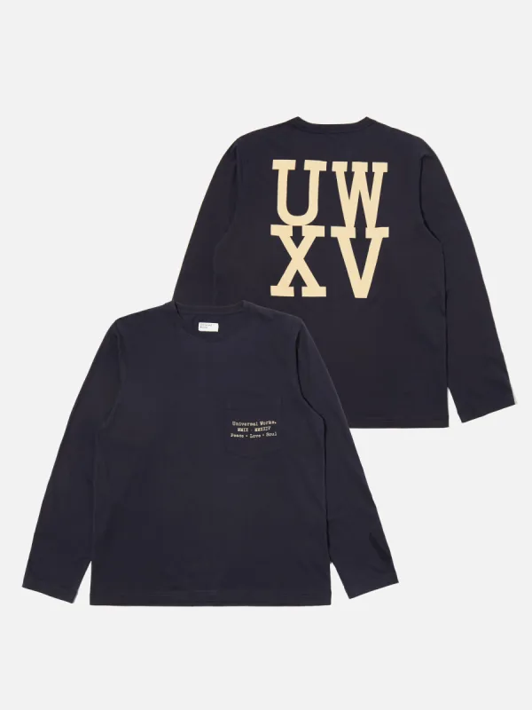 Universal Works XV Tee Shirt in Navy Print Jersey made by Universal Works
