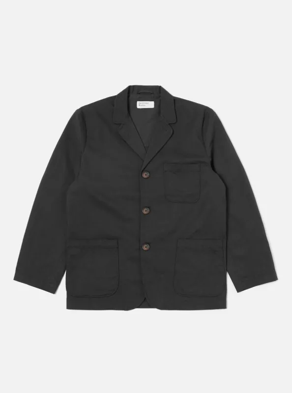 Universal Works Three Button Jacket in Black Twill sold by Universal Works