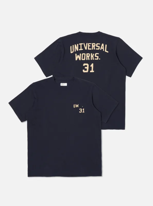 Universal Works Print Tee in Navy Single Jersey UW31 sold by Universal Works