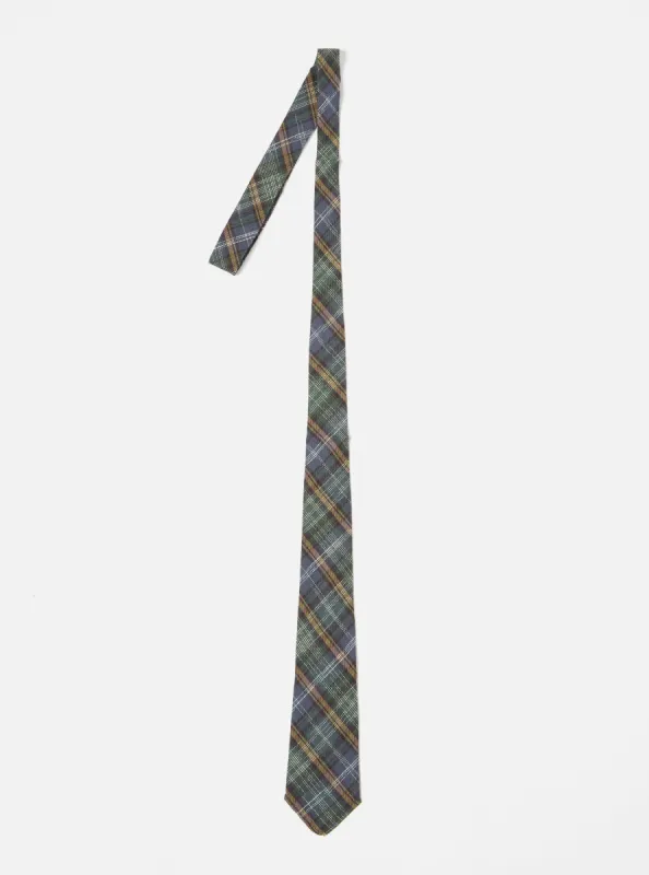 Universal Works Tie in Green Ikat Twill Check made by Universal Works