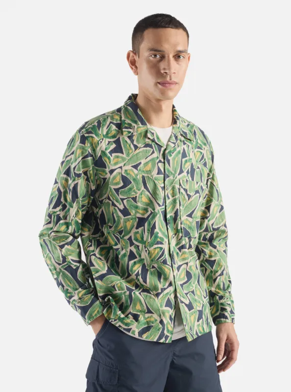Universal Works L/S Camp Shirt in Navy Artist Flower Lincot sold by Universal Works